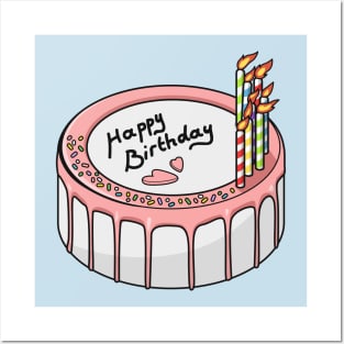 Birthday cake cartoon illustration Posters and Art